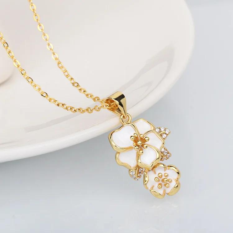 Zestaw dla Kobiet Modny Biały Pierścionek z Kwiatem Naszyjnik Kolczyki Sztyfty Ręcznie robiony Emaliowany Zaręczynowy Zestaw Trzech Sztuk