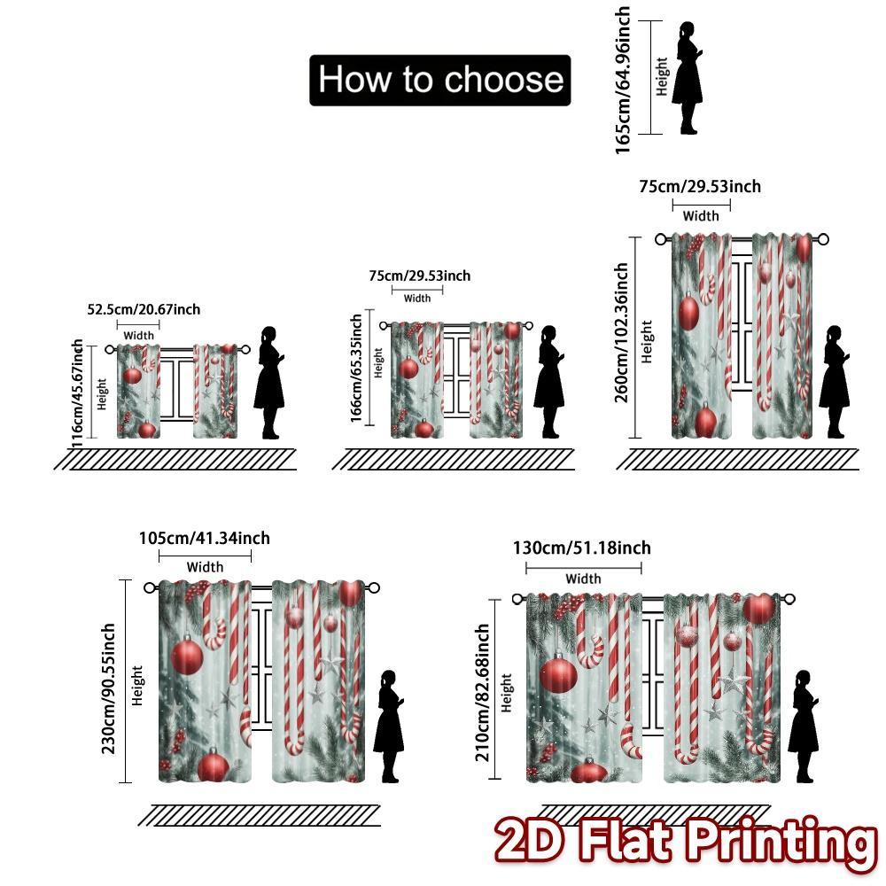 2pcs,Curtains Christmas Candy Cane Ornaments Snow (3) Pattern Popular Curtains Versatile 100% Polyester Curtains Thermal