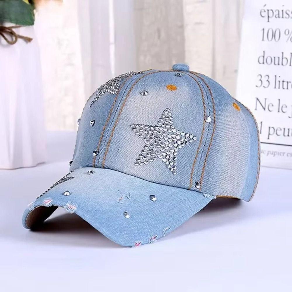 Adjustable Rhinestone Baseball Cap Sunshade Cotton Denim Baseball Cap 2025 Sequins Sports Hat
