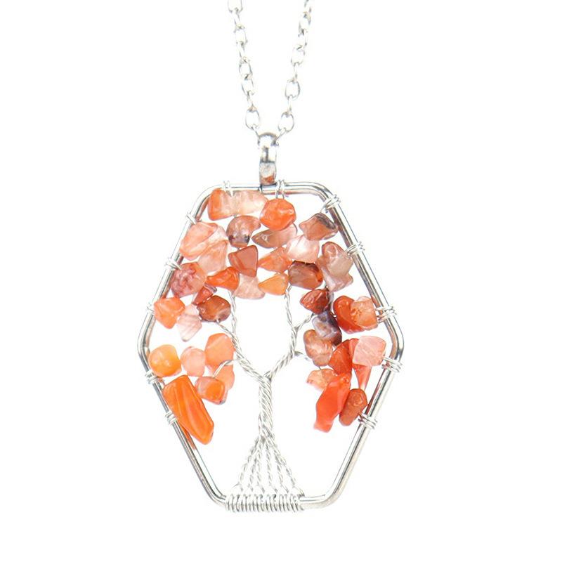 Hand-Wound Natural Gravel Crystal Hexagonal Loose Root Tree Of Life Fortune Tree Necklace Women'S Necklace N18