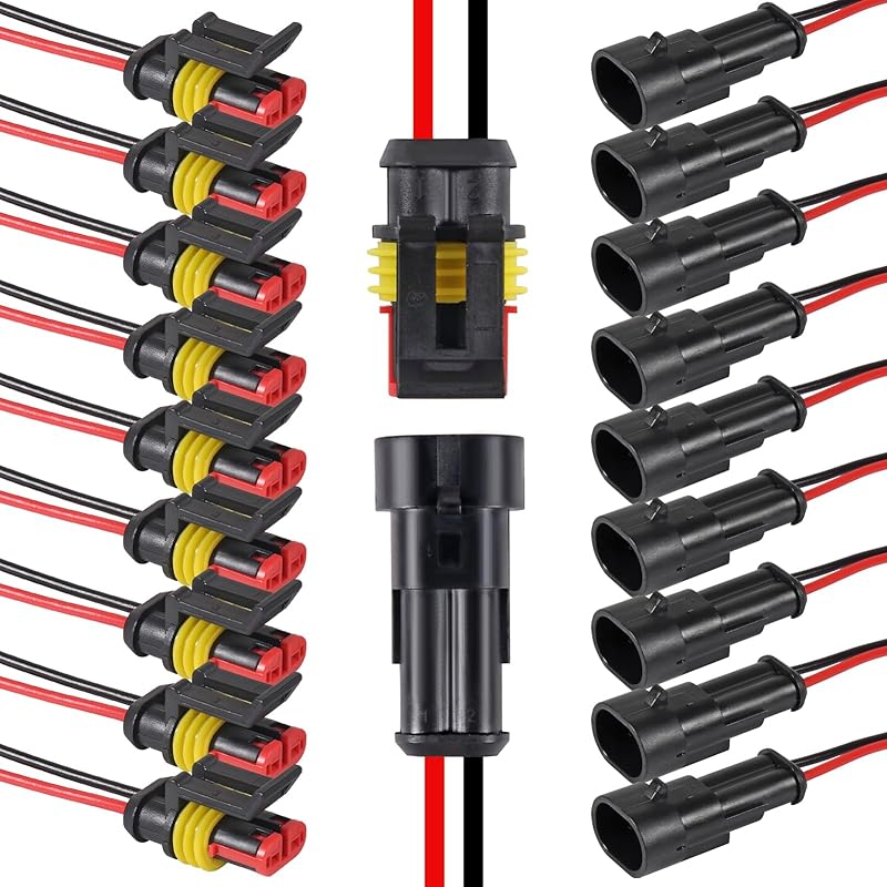10PCS 2 Pin Way Electrical Wire Connector Waterproof Connector 2 Wire Connector 16AWG Male and Female Plug Quick Disconnect Connector for Car Truck