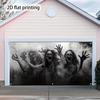 2D door banner, 1pc classic Halloween Ghoul garage door cover - Ghost Zombie reach design, durable polyester