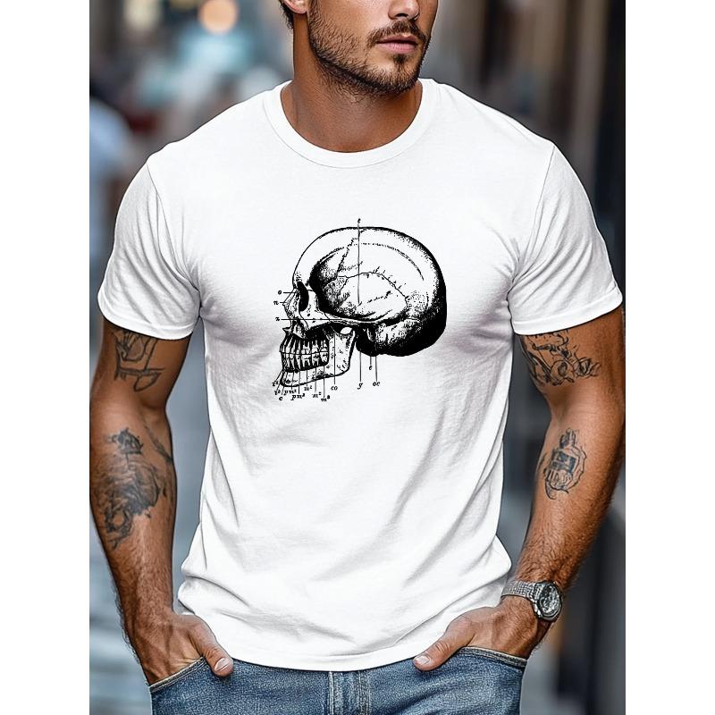 Men's T-Shirt, Relaxed and Casual, Simple and Clean, Men's Human Skull Anatomy Pattern Summer Casual Crew Neck Short Sleeve T-Shirt, PLUS SIZE