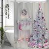 Christmas Tree White Purple Colored Lights Candle Socks Shower Curtain, Bathroom Decorative Shower Curtain, Waterproof Shower Cu