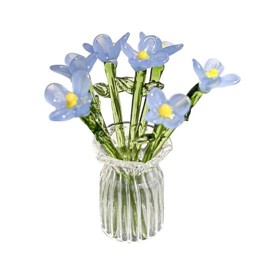 1 Set Glass Flower Bouquet with Vase Hand-Blown Mini Flower Decoration Home Living Room Handmade Simulation Floral Ornament with Stem