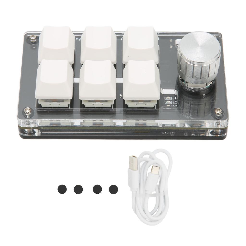 6 Key Mini Keypad with Knob Blue Switch Wired USB Wireless Bluetooth Dual Mode Connection DIY Programmable Mechanical
