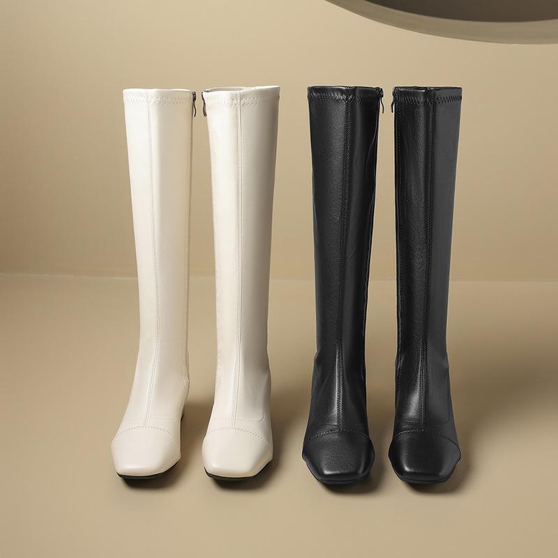 Skinny Boots Women's 2025 New Spring and Autumn Single Boots Thick Heel But Knee Medium Boots High Knight Boots Skinny Boots