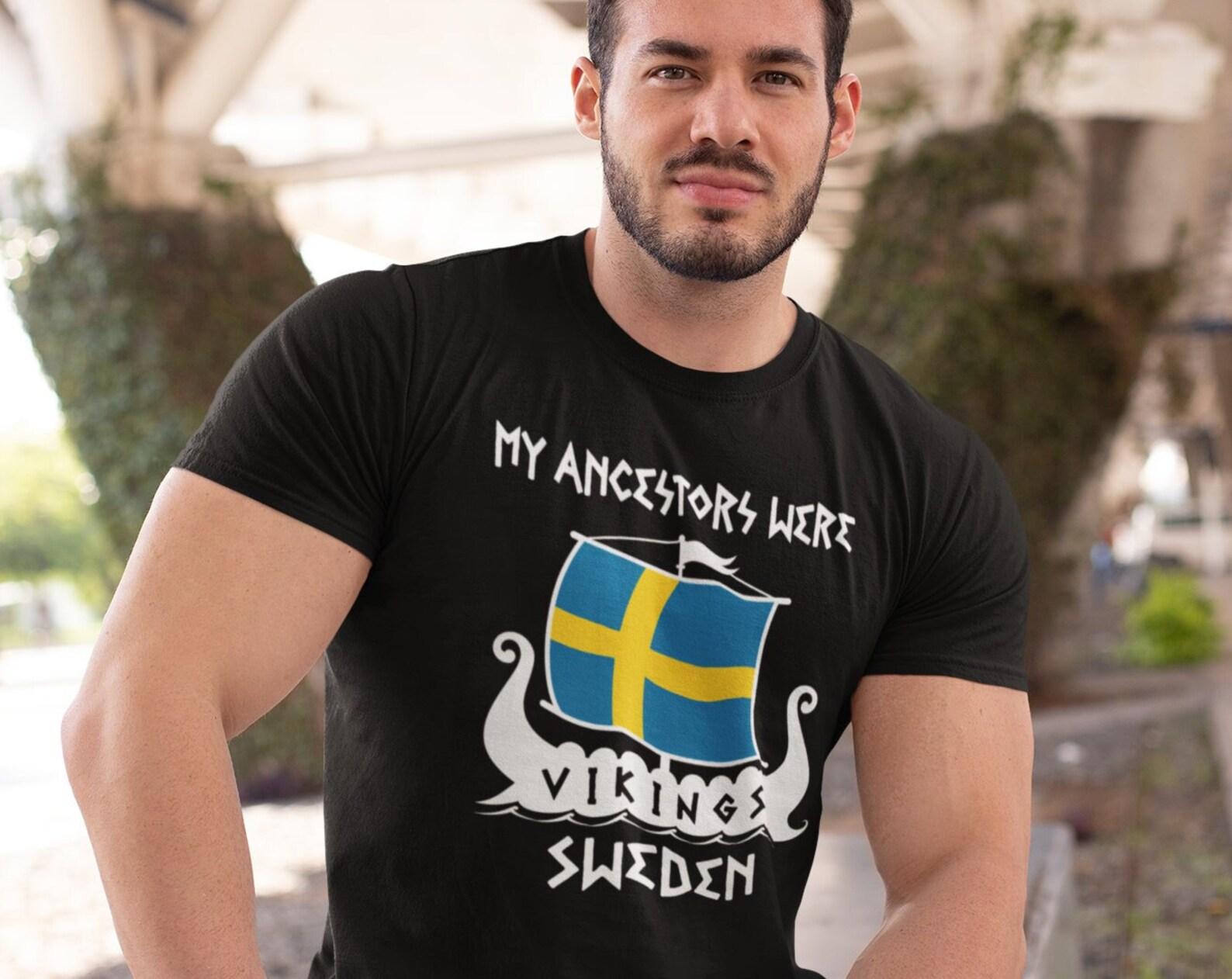 Swedish Viking Ancestry T-Shirt - Sweden Flag Boat Tee L