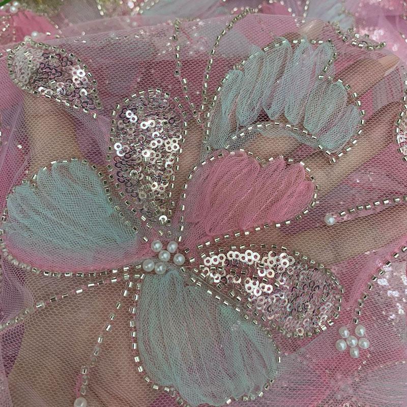 91x130cm Sequin Embroidery Mesh Fabric Exquisite Wedding Dress Embroidery Fabric Handmade DIY Stage Clothing Fabric Accessories