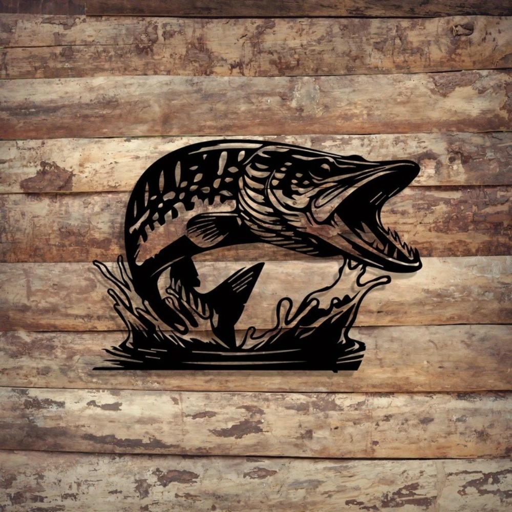 1pc Metal Fish Wall Art Pike Fishing Decor for Man Cave Lodge