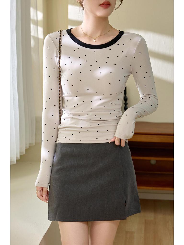 High-Quality Women's Polka Dot Long Sleeve Slimming T-Shirt - Fall 2025 Collection