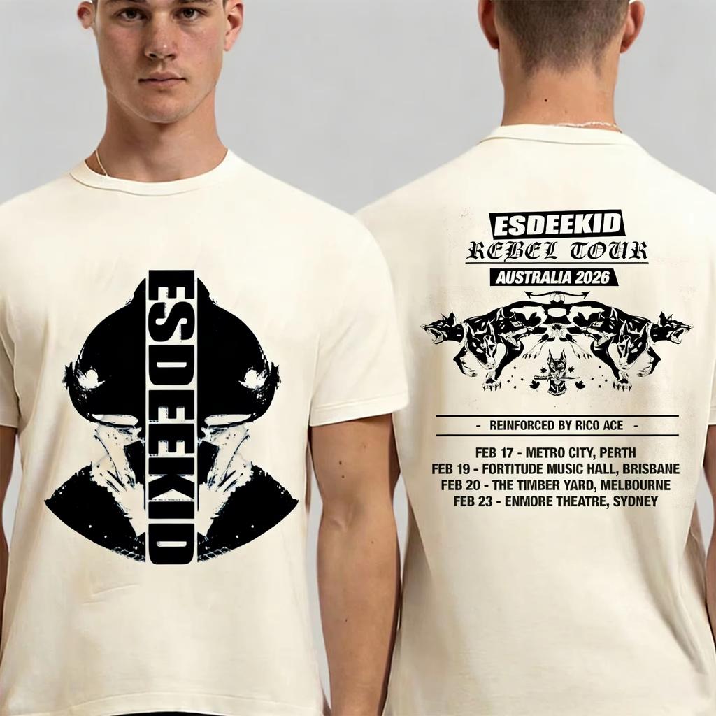 Hot Esdeekid The Rebel Tour Australia 2026 T-shirt Unisex Hip Hop Y2K Gothic Hip Hop Streetwear T-shirt Breathable Streetwear Short Sleeve Casual Tees