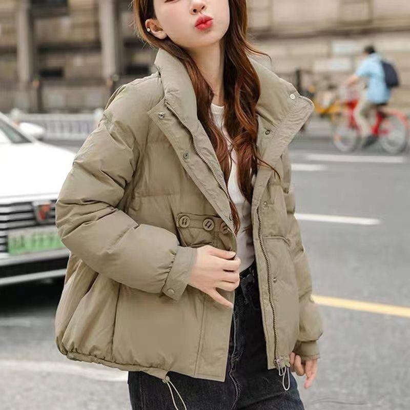 Winter Women Short Padded Coat Stand Collar Warm Three Button Chinese Style Jacket
