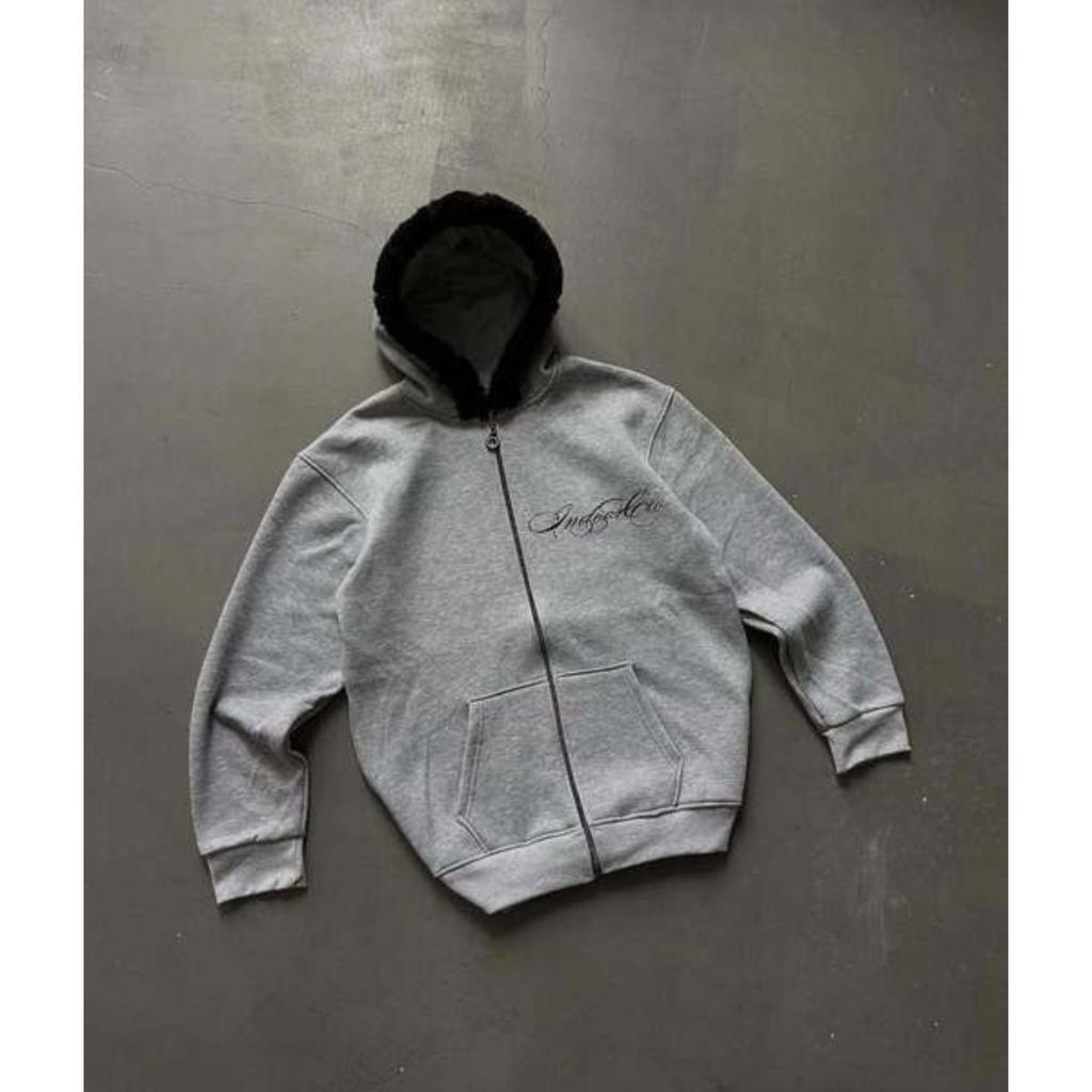 STREETRICH Fur Collar Cardigan Zipper Hooded Jacket Autumn and Winter Punk Hip-hop Rock Dark Style Rock Fashion All-match Y2K Retro Jacket