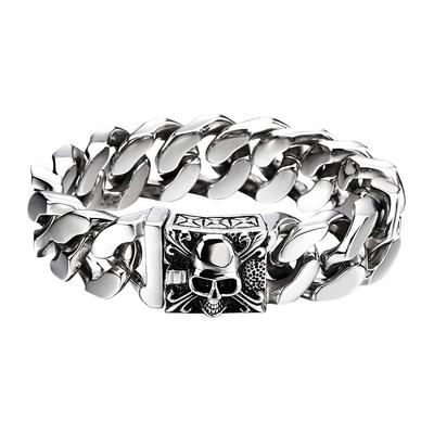 Armband Schädel Schädel Pangle Armband Kette Breit Chirurgenstahl Silber Verschluss Beutel Gothic Mode Accessoire Geschenk für Freund Männer
