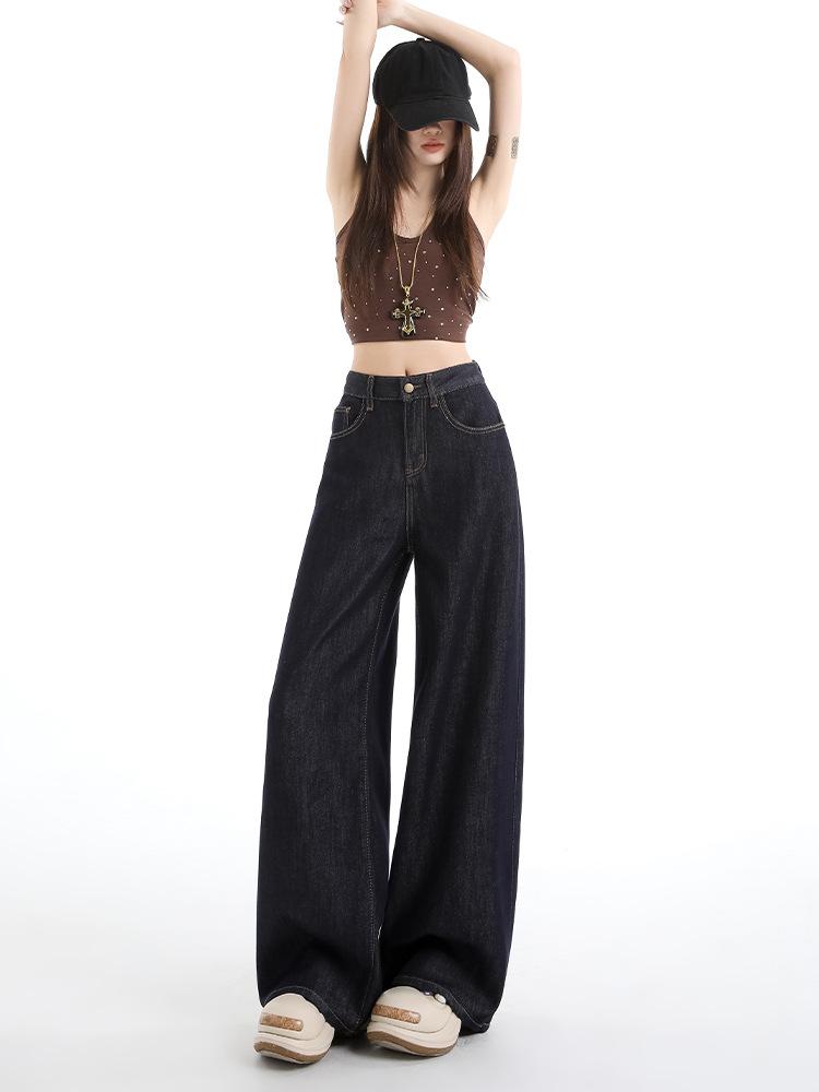 Denim Blue Retro Wide Leg Pants Women's Summer Lyocell Loose Thin Tall Ice Silk Straight Casual Floor Pants
