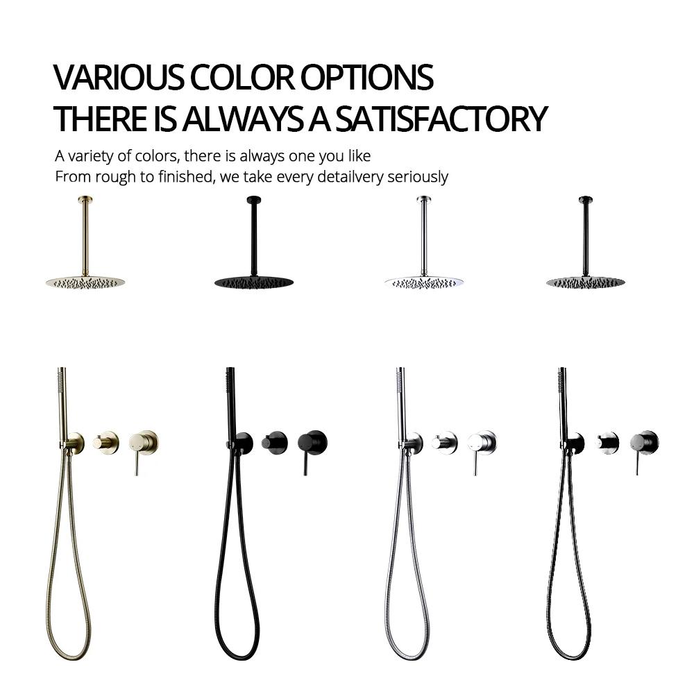 Matte Black Shower Faucet 8-16'' Shower Head Bathroom Recessed  Shower Tap Ceiling Arm Shower Mixer Wall Mounted Concealed Valve