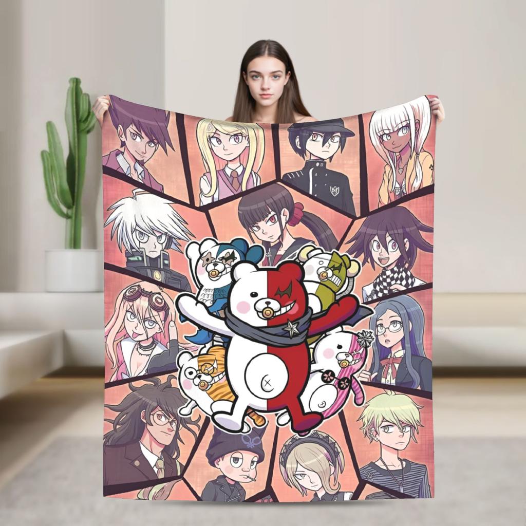 Danganronpa Game Anime Blankets Monokuma Nagito Flannel Novelty Warm Throw Blankets for Bedspread All Season Couch