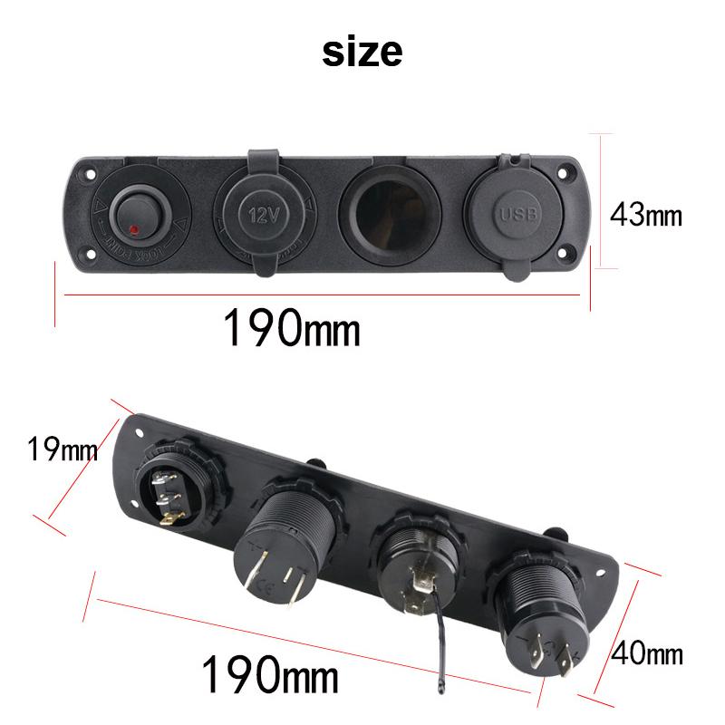4 Holes Switch Panel Dual USB LED Port 12V Power Socket Digital Thermometer Voltmeter  for Boat Car Truck