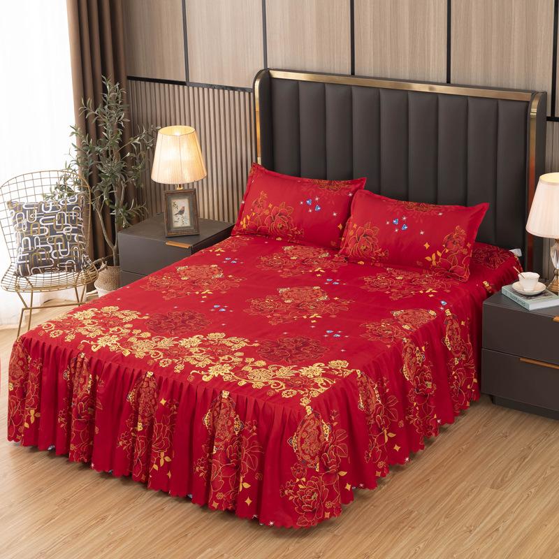 Korean Style Bed Skirt and Bed Cover Single Piece Princess Style Bed Skirt Bed Cover Bed Sheet Does Not Pill or Shrink Simple Double 1.8 Meters