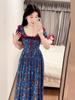 French blue floral dress women's summer new seaside vacation temperament beautiful long dress
