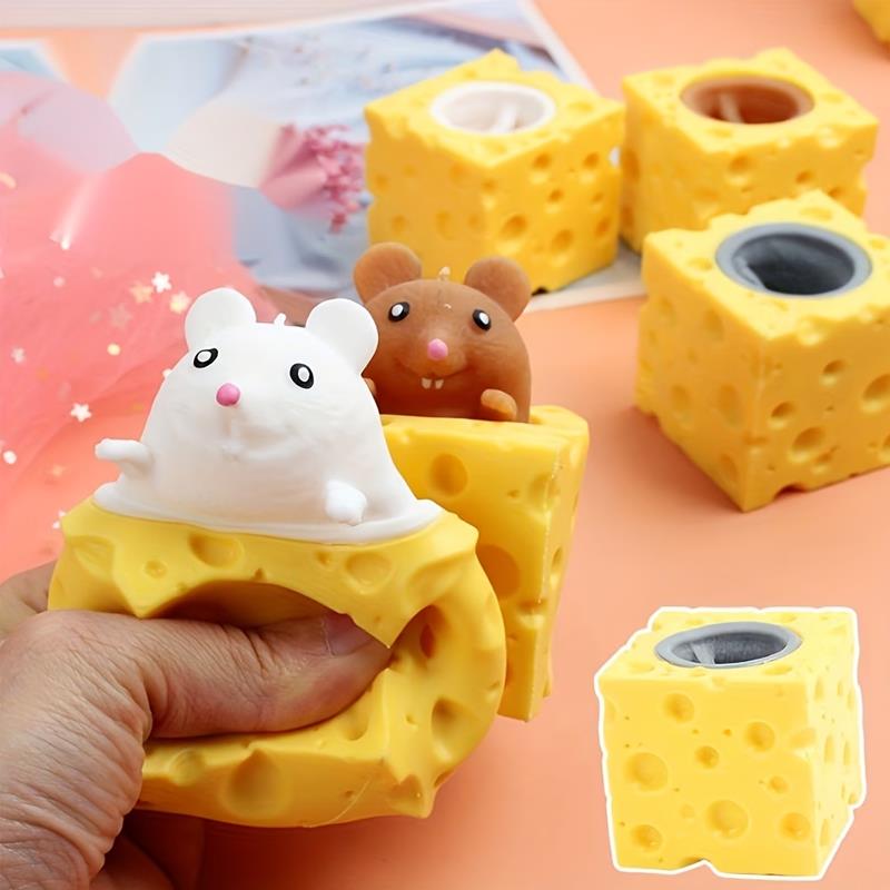 Pop Up Funny Mouse and Cheese Block Squeeze Anti-stress Hide and Seek Figures Stress Relief Fidget for Adult 6