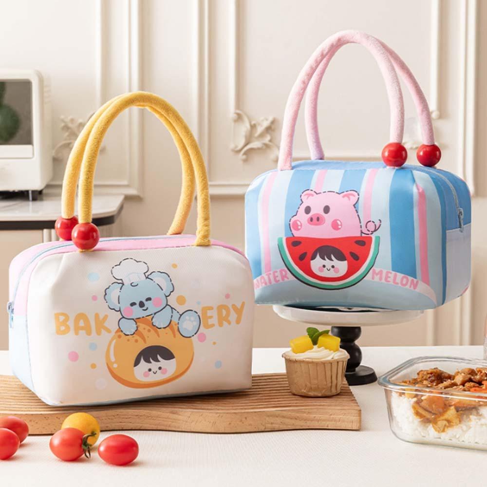 Large Capacity Cartoon Lunch Handbag Thickened Handheld Insulated Bag Picnic Box Pouch Work