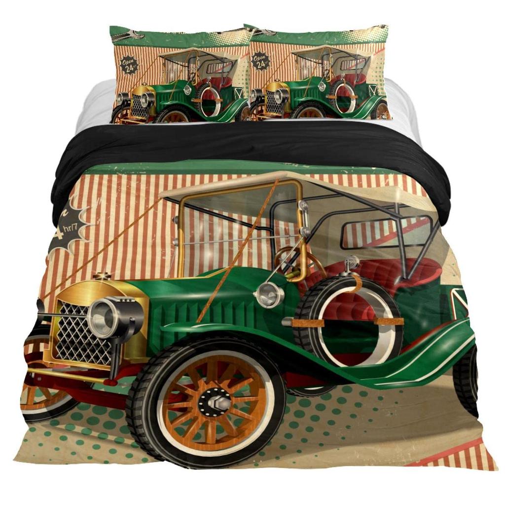 Vintage Duvet Cover Set Classic Car Automobile Mechanic Nostalgic 50s Bedding Set Twin Queen King Full Polyester Quilt Cover