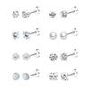 8 Pairs Flat Back Stud Earrings Sets for Multiple Piercing Small Silver Flat Back Surgical Steel Tiny Ball Pearl Cubic Zirconia