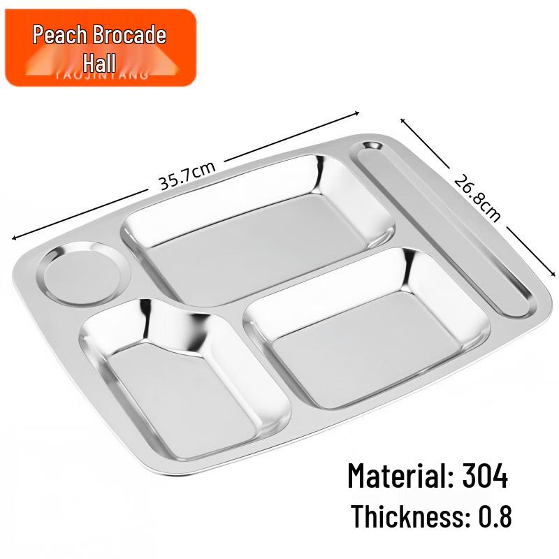 Stainless Steel 5-Compartment Rectangular Dining Plate