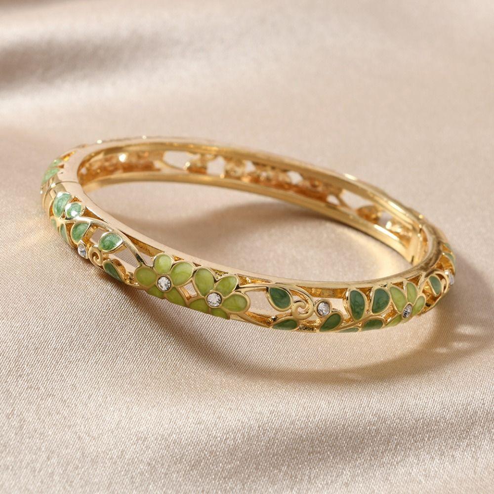 Enamel Vintage Cloisonne Bangle Double Bangle Women's Hand Bracelet Hollow Out Flower Bangle Girls