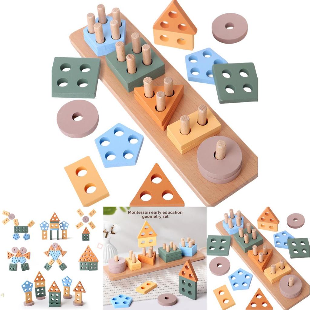 Wooden Geometric Shape Sorting Blocks For Early Learning And Preschool Education