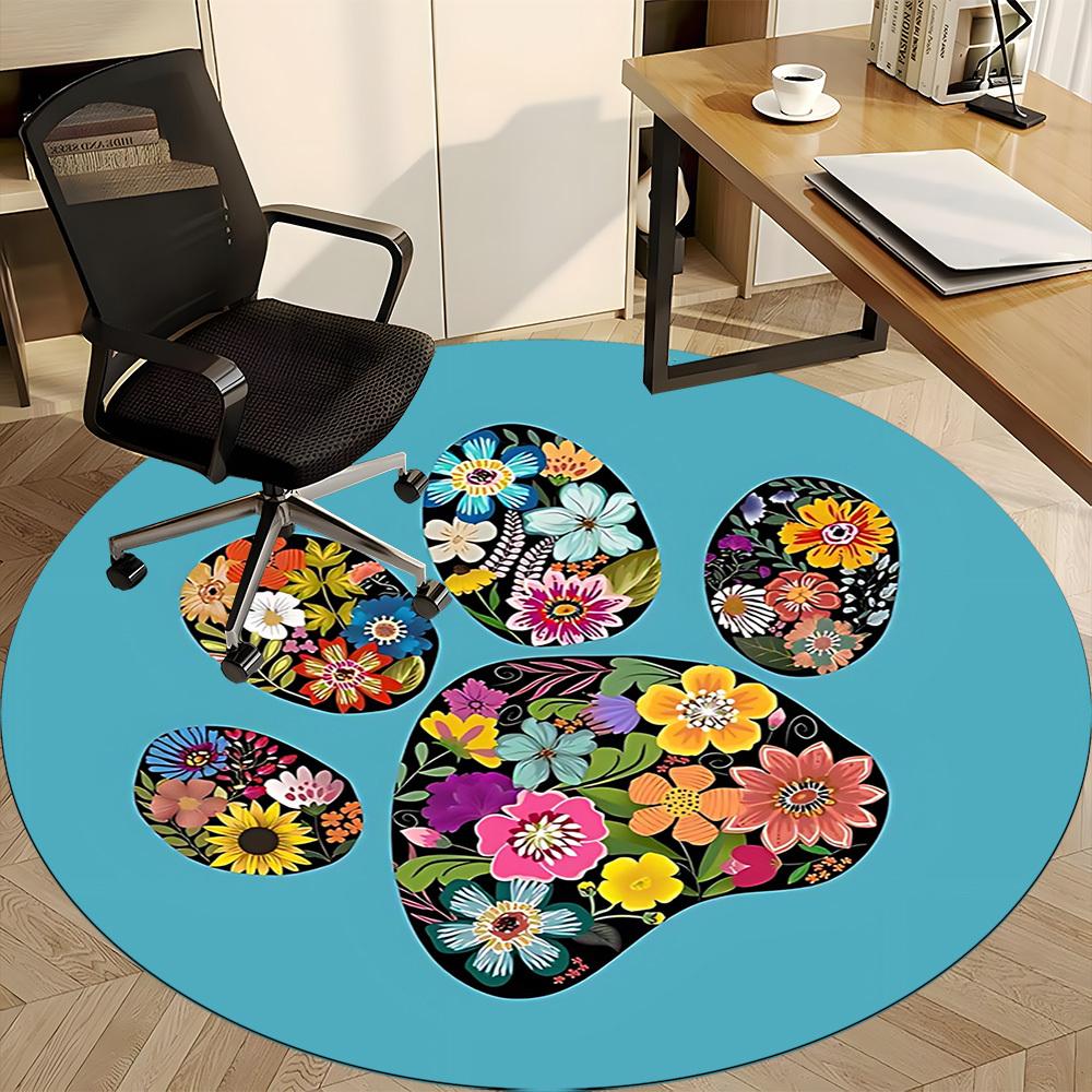 1pc Floral Paw Print Office Round Rug, Non-slip, Soft and Durable Office Rug for Interior Decoration, Perfect for Office,Decoration Yy260204018