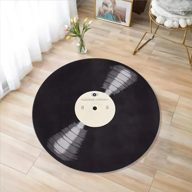 

Retro Vinyl Record Round Area Rug – Printed Music Carpet for Living Room or Bedroom – Machine Washable, Non-Slip Floor Mat Diameter 90cm(35in)