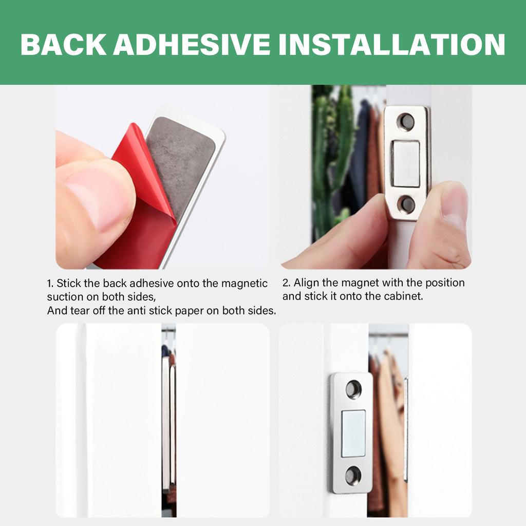 4 set Thin Magnetic Door Catch Latch with Screws & Stickers Strong Magnet Door Closer set for Furniture Cabinet Cupboard