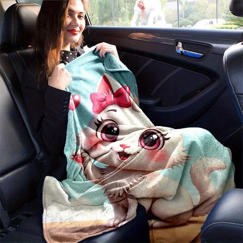 1pc Cute Cartoon Cat with Pink Bow Heart-Shaped Cartoon Blanket, Seasonal Home Decorative Blanket, for All Season Use, Bed, Couch, Office, O