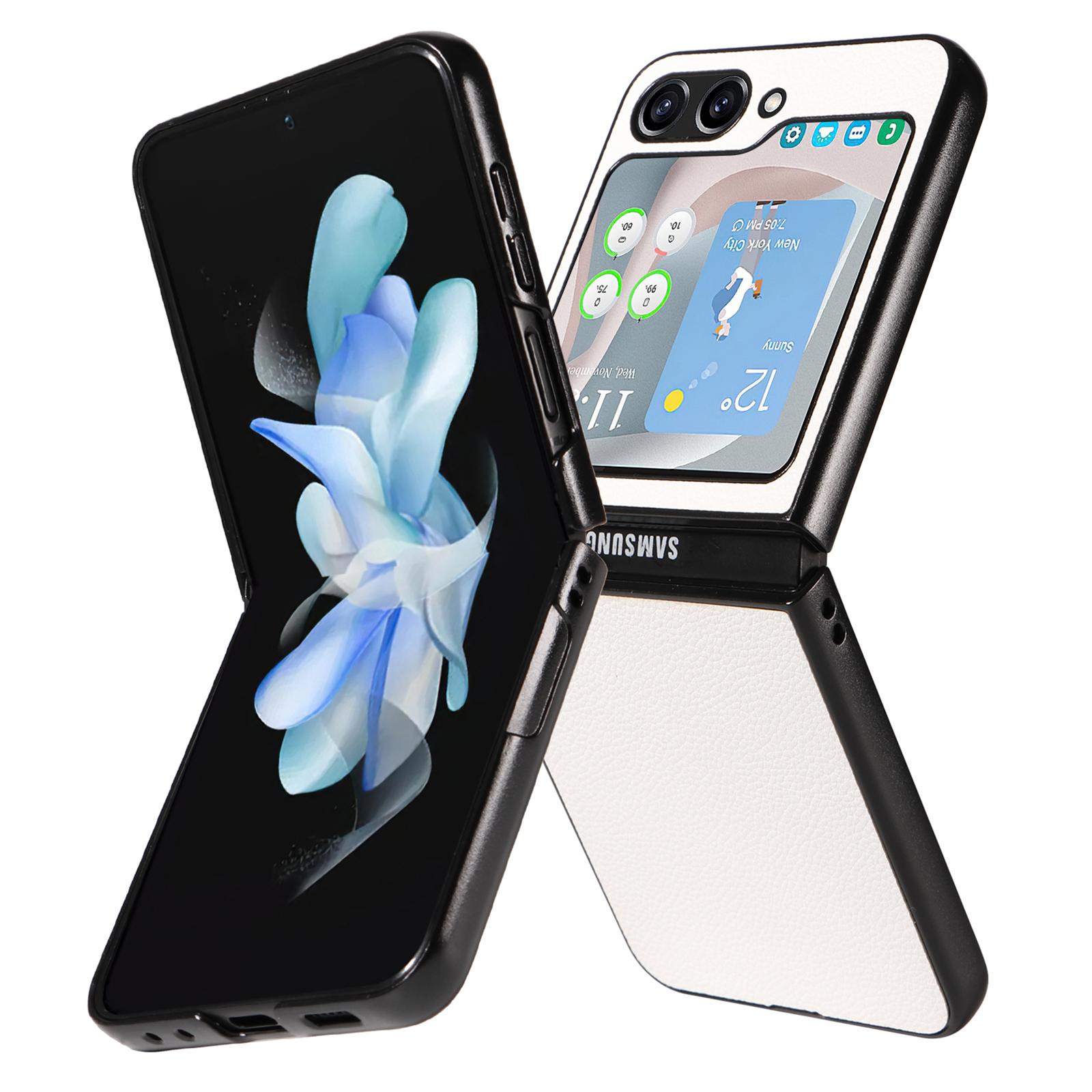 

For Samsung Galaxy Z Flip7 FE 5G/Z Flip6 5G Case Litchi Texture Leather+Hard PC Phone Cover White