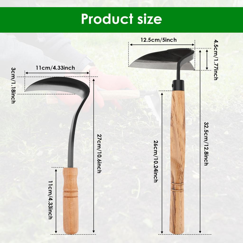 2Pcs Weeding Sickle Steel Grass Sickle with Incisive Blade Manual Sickle Hoe Gardening Tools Lightweight Weeding Grass Sickle