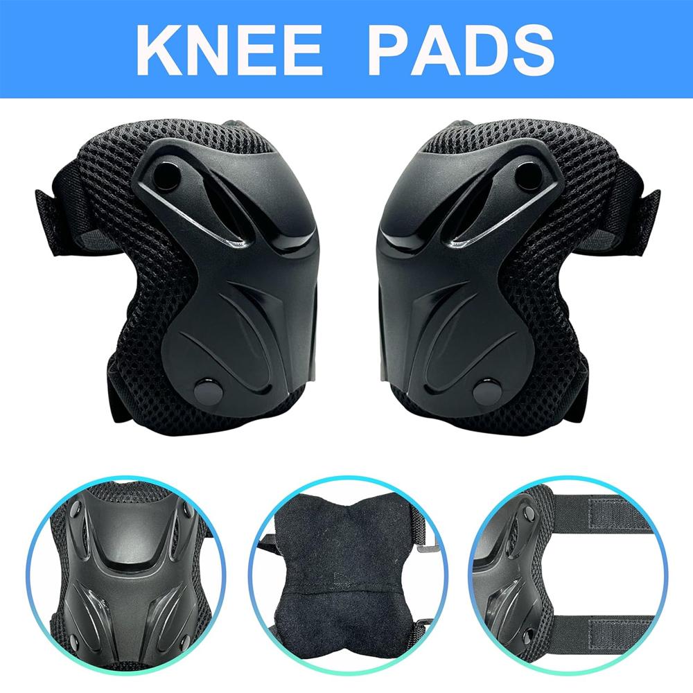 6 In 1 Knee Pads And Elbow Pads Set Protective Gear Set With Wrist Guard For Skateboarding Inline Roller Skating Cycling Scooter