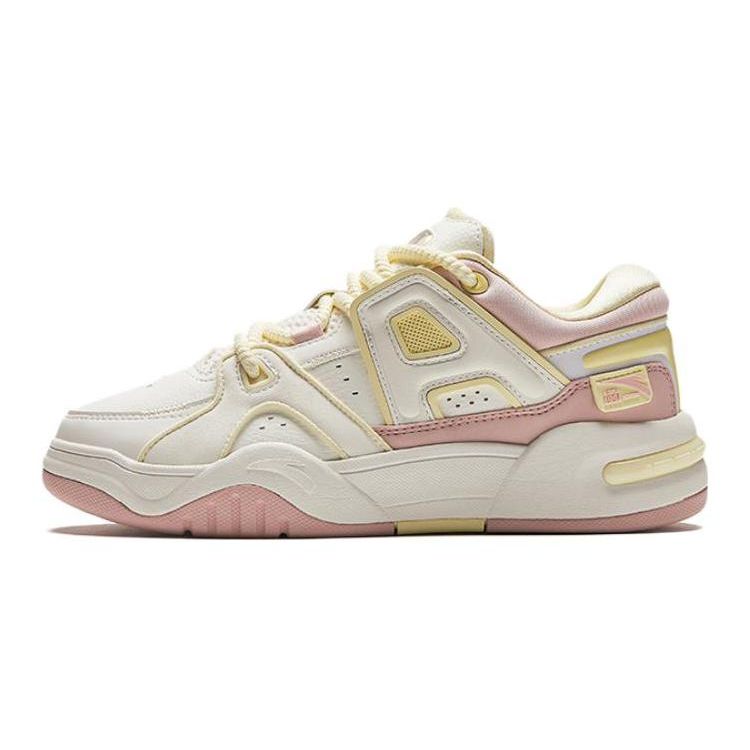 Anta Kids Round Toe Lace-Up Shock Absorbing Wear-Resistant Low-Top Skate Shoes Kids Skate Shoes White Pink Yellow 322418005-4