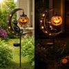 Solar Halloween Moon Black Cat Light Metal Crescent Moon Pumpkin Lantern Ground Lamp Outdoor Pathway Garden Yard Lawn
