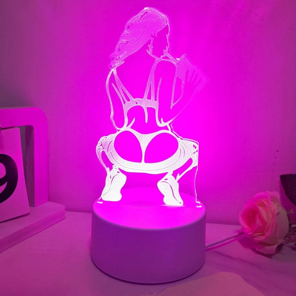 Pink Sexy Girl 3D LED Night Light, USB Power Supply, Bedroom Bedside Table Desktop Decoration, Birthday Holiday Gift Light