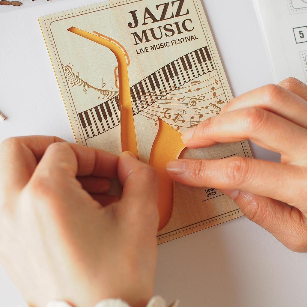 KINOWA "Saxophone" Wood-Paper-Art Original Handmade Quilling Kit, Musical Instrument, Made in Japan