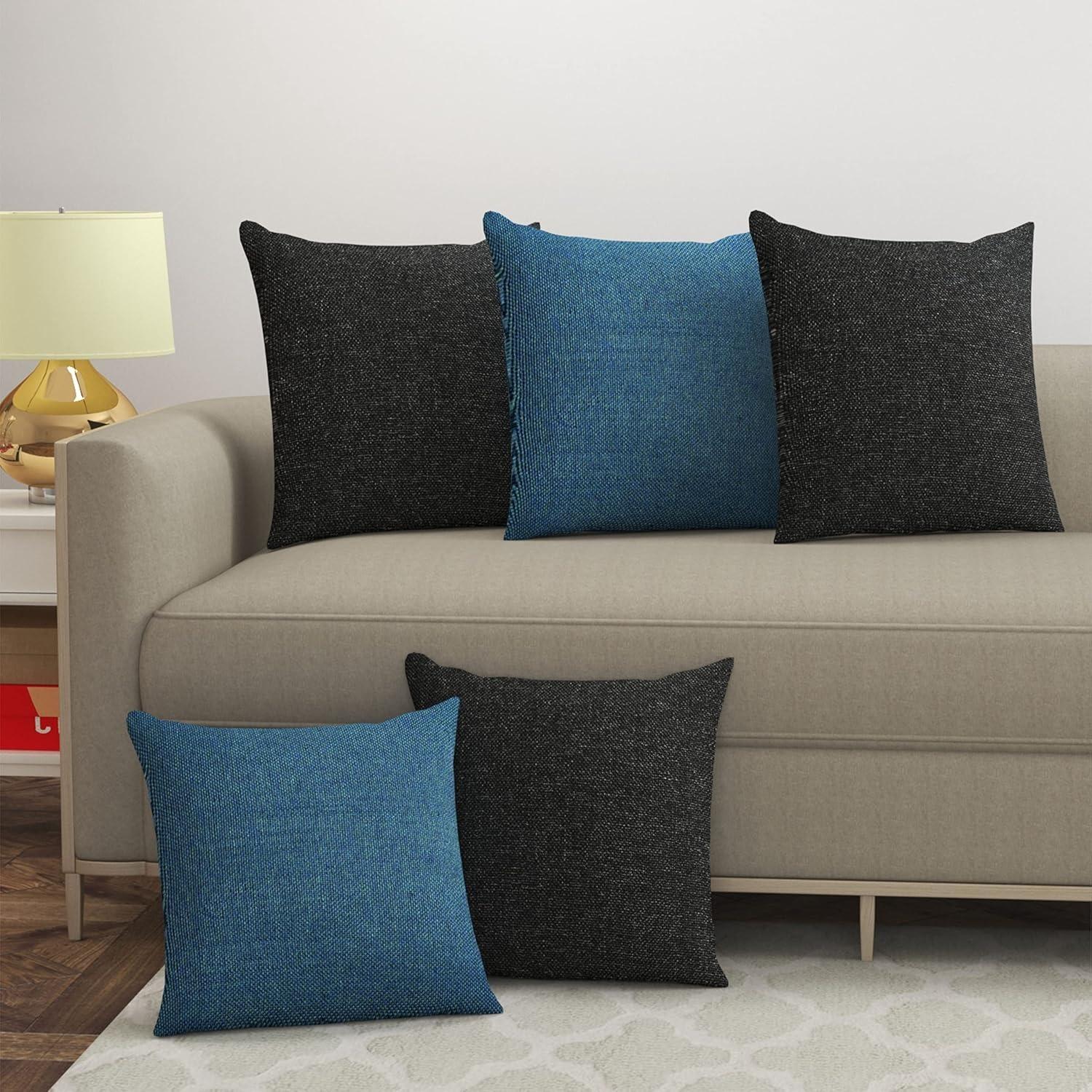 Jute Texture 250 TC Cushion Covers, 12 X 12 Inches, Multicolor, Set Of 5 12 x 12 Inch (Pack of 5)