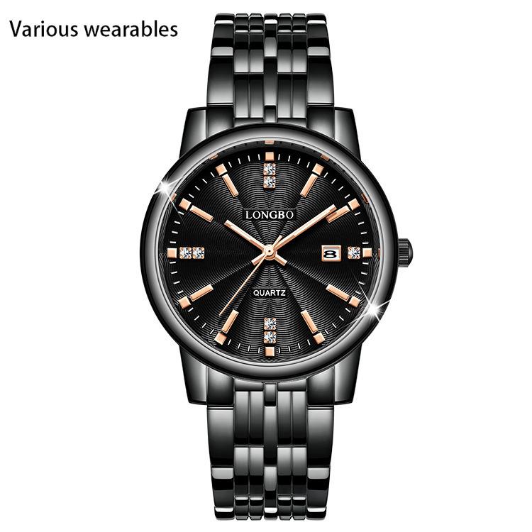 Lovers Watch Calendar Waterproof Steel Strap Watch for Men Women