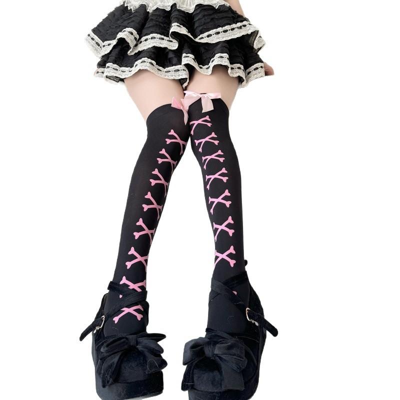 Außenhandel Vier Jahreszeiten Lolita Schleife Strümpfe Rosa Knochen Halloween Kniestrümpfe Grenzüberschreitend Süßes Mädchen