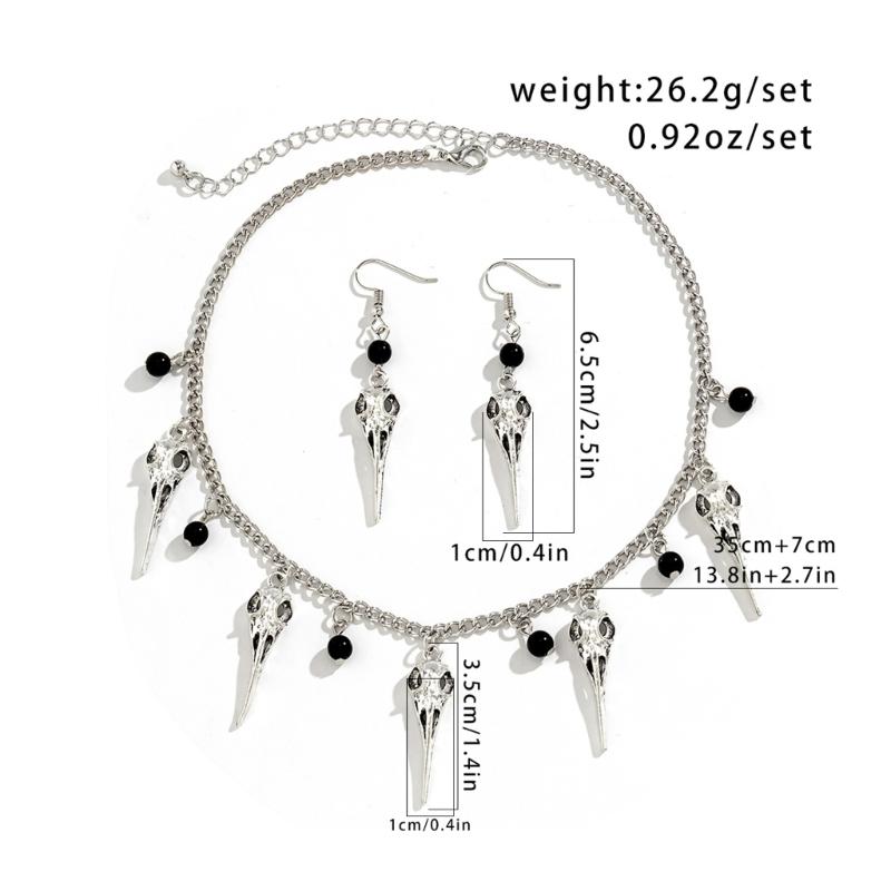 Gothic Choker Earrings Punk Skull Pendant Necklace and Earrings Set Jewelry