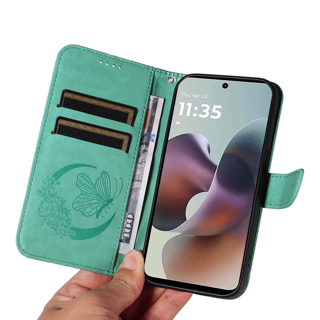 For Motorola Moto G56 5G Case Butterfly Pattern PU Leather Folio Flip Phone Cover - Green