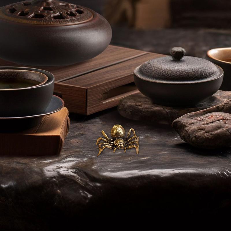 Realistic Animal Figures Spider Statue Miniature Simulation Brass Antique Ornament Spider Tea Pets Craft Desktop Display