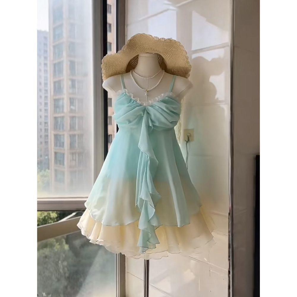 Мятный ретро-комплект из короткой юбки без рукавов в стиле пляжного курорта Small